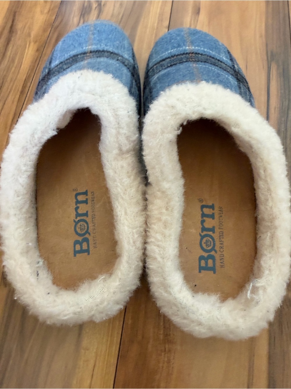 Born Blue Plaid Cozy Slip-On Slippers with Cream Cuff - Picture 2 of 7